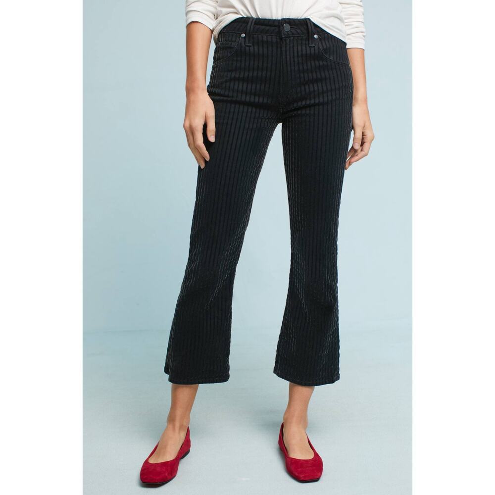 PAIGE Colette Crop Flare Noir Flocked Stripe Velvet Jeans Pants Size 25